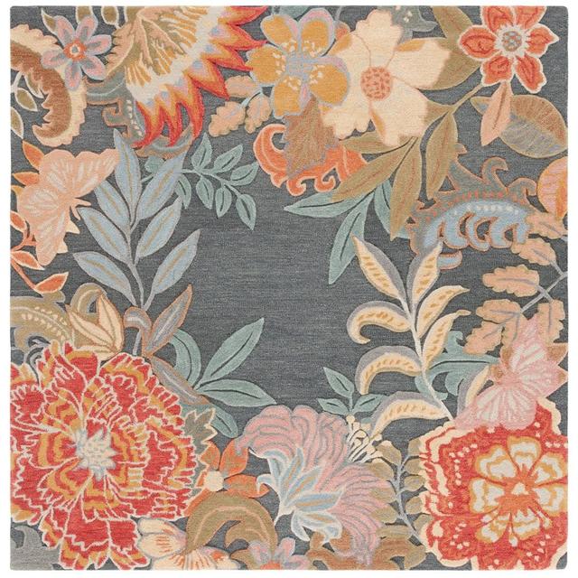 Bellagio 6 ft. x 6 ft. Gray/Rust Oversized Floral Square Area Rug
