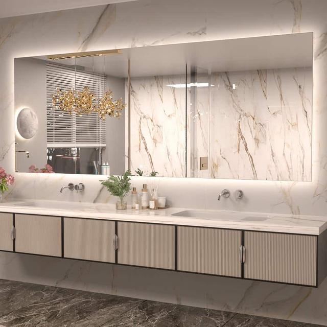 85 in. W x 32 in. H Rectangular Frameless LED Light Anti-Fog Wall Bathroom Vanity Mirror with Backlit