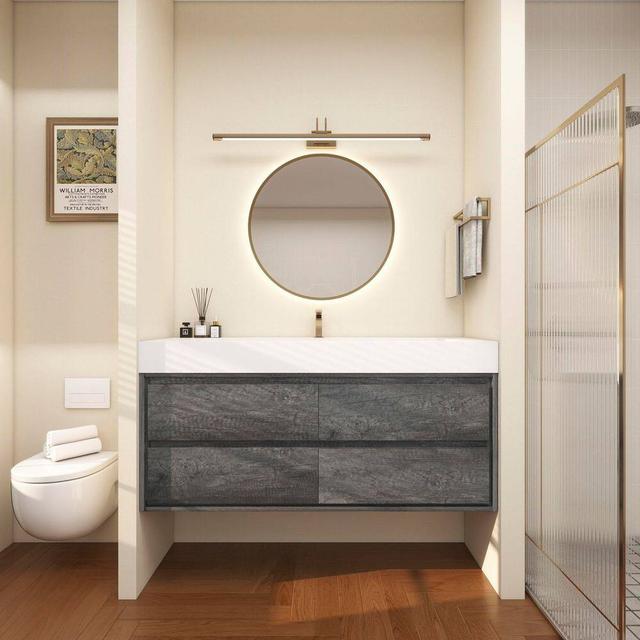 Saggie 59 in. W. x 20 in. D x 28 in. H Single Sink Floating Bath Vanity in Smoke Oak with White Acrylic Top