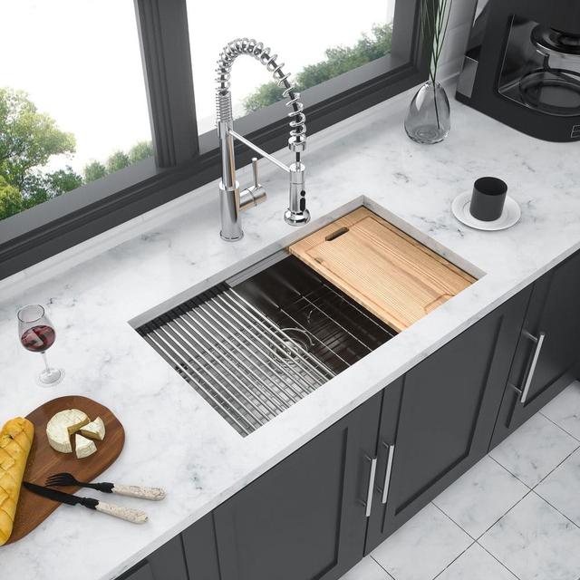 Lindra 32 in. L x 19 in. W Undermount Single Bowl Stainless Steel Kitchen Sink with Strainer and Cutting Board