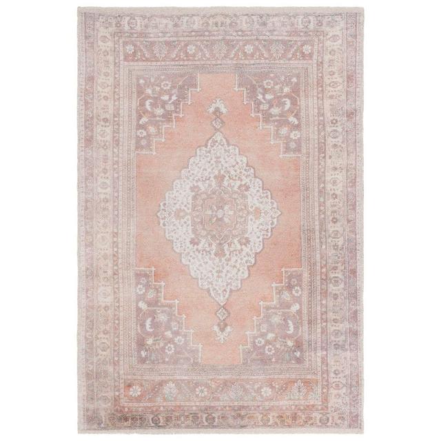 Classic Vintage 4 ft. x 6 ft. Ivory/Light Rust Faded Medallion Border Area Rug