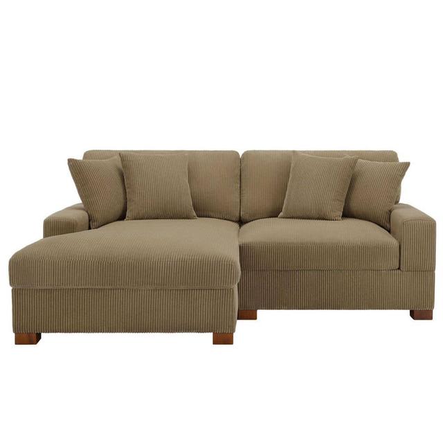 83.4 in. W Modern Square Arm 2-Piece Corduroy Fabric L-Shaped Sectional Sofa in Camel with Wood Legs