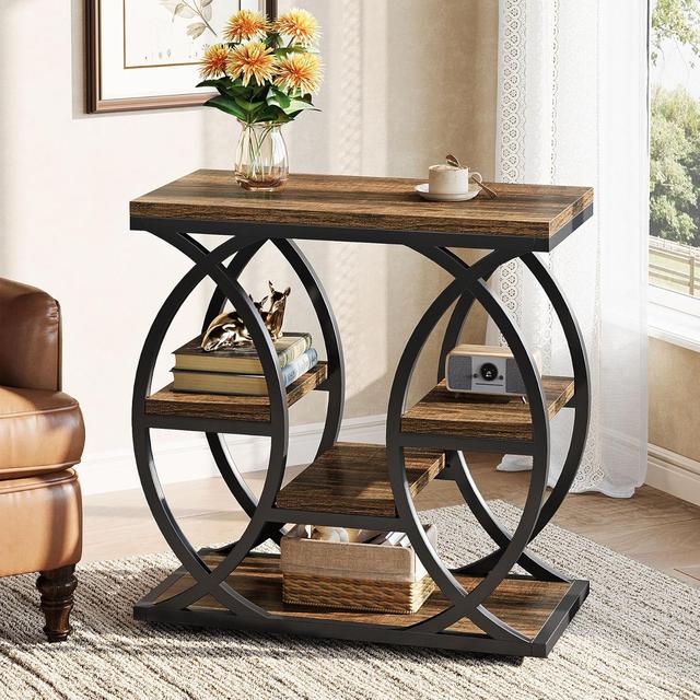 TEMU Side Table With 4 Shelves, Slim Nightstand With Storage, Industrial Coffee Table For Living Room, Bedroom, Entryway, Brown