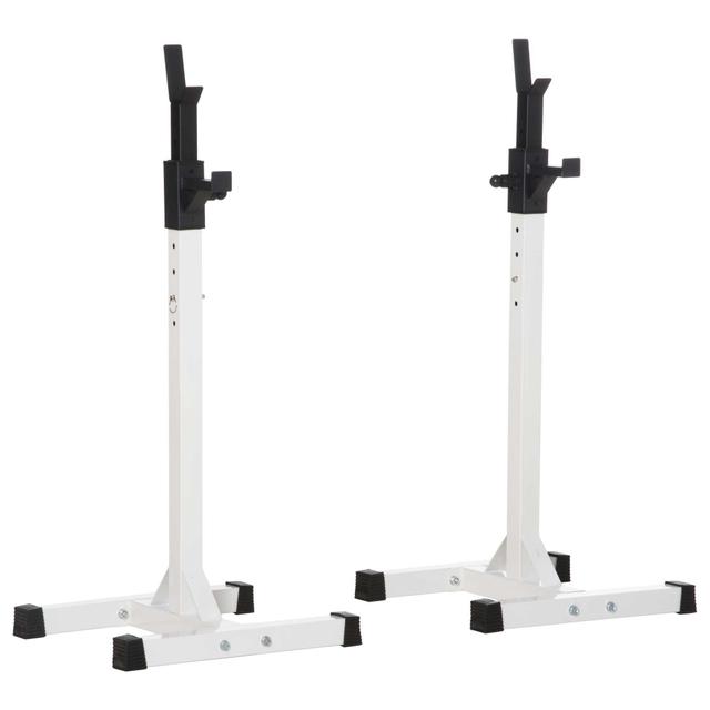 TEMU HOMCOM Soporte para Barras de Pesas Soporte para Discos Pesas de Acero Ajustable en 12 Niveles Carga Max. 150 kg para Entrenamiento en Gimnasio Hogar 52x48x105-160 cm