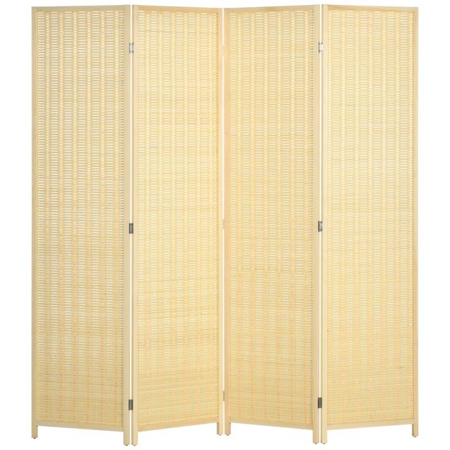 TEMU Biombo de 4 paneles plegable 180x180 cm, separador de ambientes de bambú y madera de con detalles decorativos, y elegante para salón o dormitorio