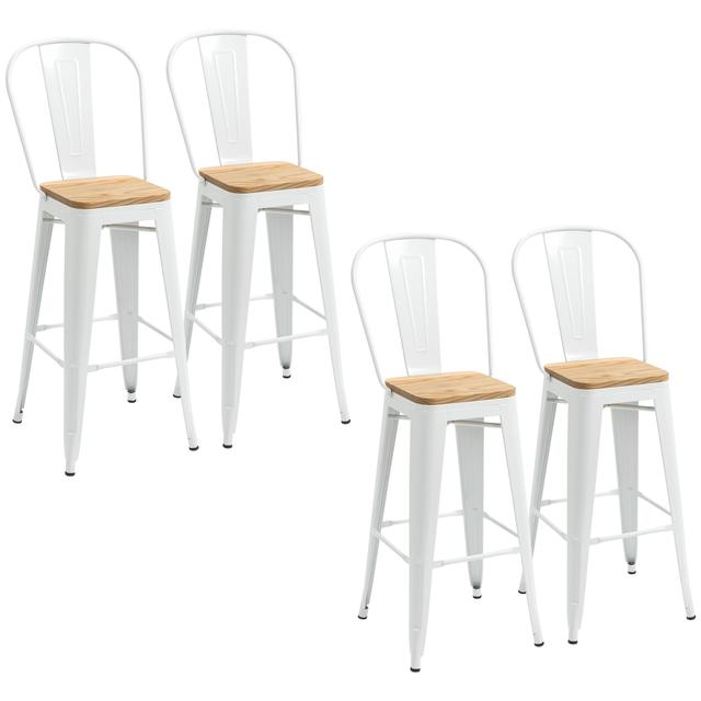 TEMU HOMCOM Juego de 4 Taburetes Altos de Cocina Apilables con Respaldo Taburetes de Reposapiés Asiento de Madera y de Acero Carga 120 kg 44x48x117 cm