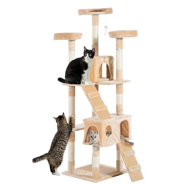 TEMU Arbol Rascador para Gatos Grande 49x49x173 cm con Multiples Niveles con Escaleras Juguetes Colgantes Camas Actividades Sisal Beige