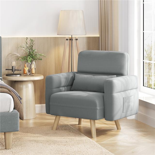 TEMU Costoffs Small Sofa Modern Fabric Sofa Armchair With Rubberwood Legs, Side Pockets, Lumbar Pillow Leisure Chair For Living Room/bedroom