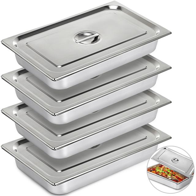 TEMU VEVOR 4-Pack Stoomtafelpannen 20.9 x 12.8 x 3.9 Inch Diepe Stoomtafelpan Volledige Grootte 13L Diepe Voedselcontainer Roestvrijstalen Oventray Hotelpannen Anti-Jam Stoomtafelvoedselpan