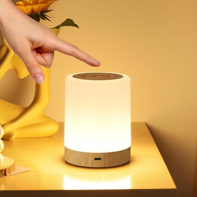 TEMU Luz de noche con de madera RGB, regalo de Navidad, luz LED de cabecera con atenuación táctil, con función de temporizador, cambio de color, con múltiples ajustables, regalo de Navidad