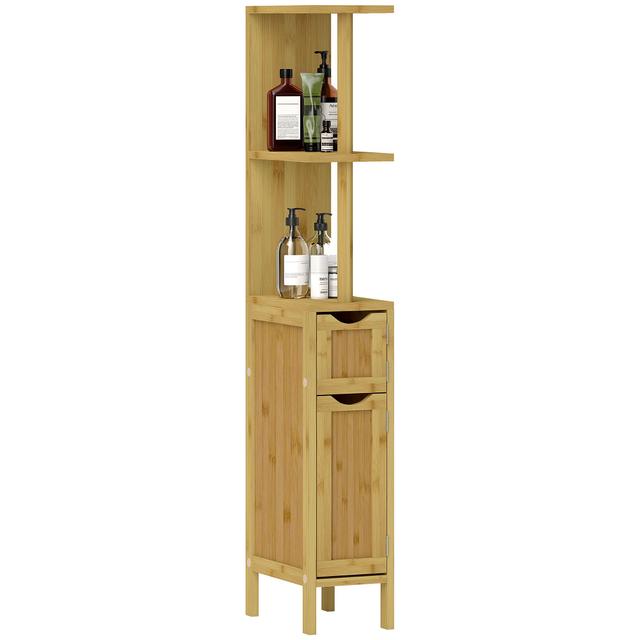 TEMU Homcom Bathroom , Bathroom Furniture, With 2 Open Shelves, 2 Cupboards With Magnetic Doors, Bamboo,