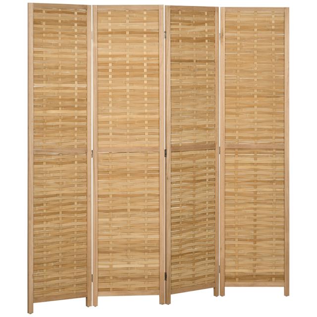 TEMU Homcom Wooden Room Divider 4 Panels 160 X 170 Cm Bamboo Folding Partition Screen -