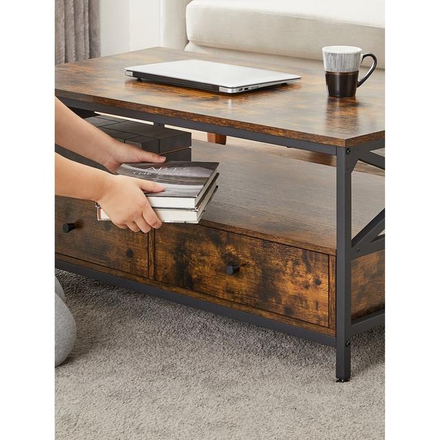 TEMU Vasagle Coffee Table, Living Room Table, Low Dresser, With 2 Drawers And An Open Compartment, -shape, X 55 X , Industrial Style, Rustic
