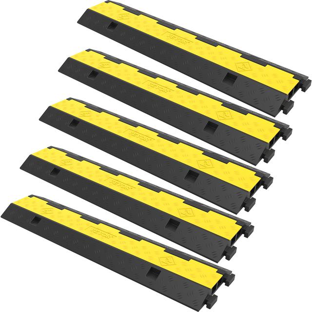 TEMU Vevor Cable Protector Ramp, 5 Packs 2 Channels Speed Bump Hump, Rubber Modular Speed Bump Rated 11000 Lbs Load Capacity, Protective Wire Cord Ramp Driveway Rubber Traffic Speed Cable Protector