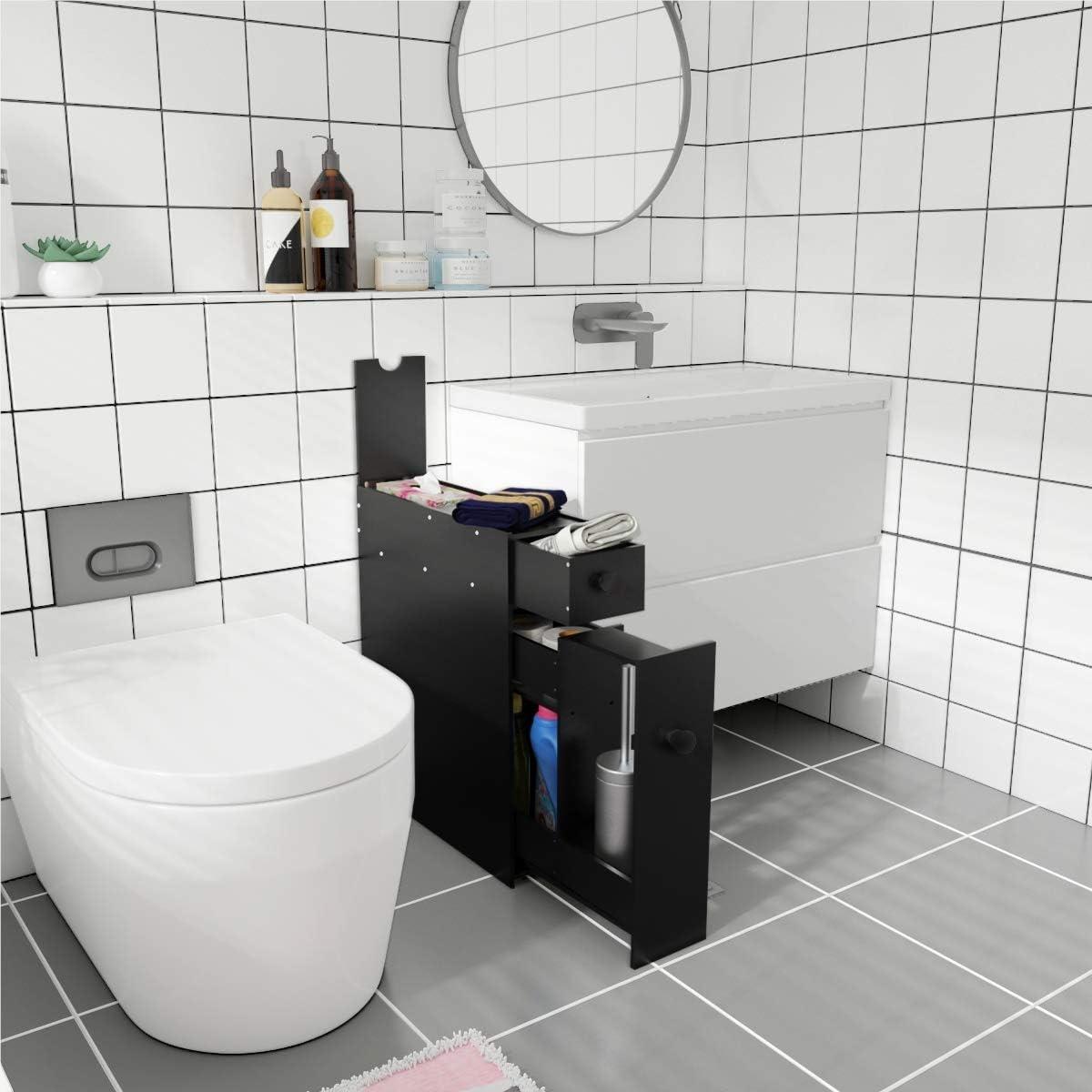 TEMU Estantería de Baño Ducha Armario Lateral para Cocina Gabinete de Almacenamiento de 5 Compartimientos , Negro
