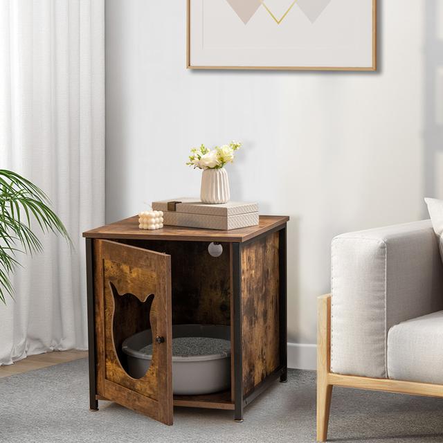 TEMU COSTWAY Meuble Litiere Chat Cadre en Métal antirouille Industriel, Maison de Toilette Chat respirabilité, 50x53x55 cm, Facile à Nettoyer et Installer