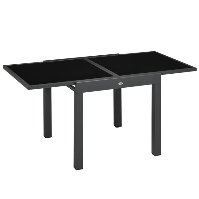 TEMU Outsunny Table Extensible de Jardin Grande Taille dim. dépliées 160L x 80l x 75H cm Aluminium foncé Plateau Verre trempé Noir