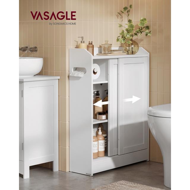 TEMU VASAGLE Mobile Bagno, Mobiletto Bagno Salvaspazio, Porta Carta Igienica e Scomparto per Scopino, Ante Scorrevoli, Ripiani Regolabili, al WC, 20 x 60 x 80 cm, Nuvola