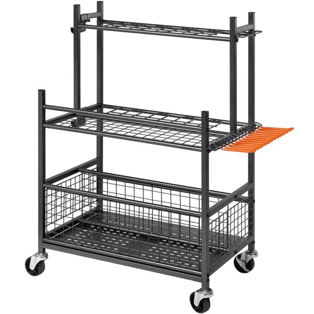 TEMU Vevor Garden Tool Organizer, 16 Slots With Hooks, Yard Rack With Wheels For Garage Organization And Storage, Hold Long-handled Tool/rake/broom, Metal Tool Stand Holder For Shed, Outdoor