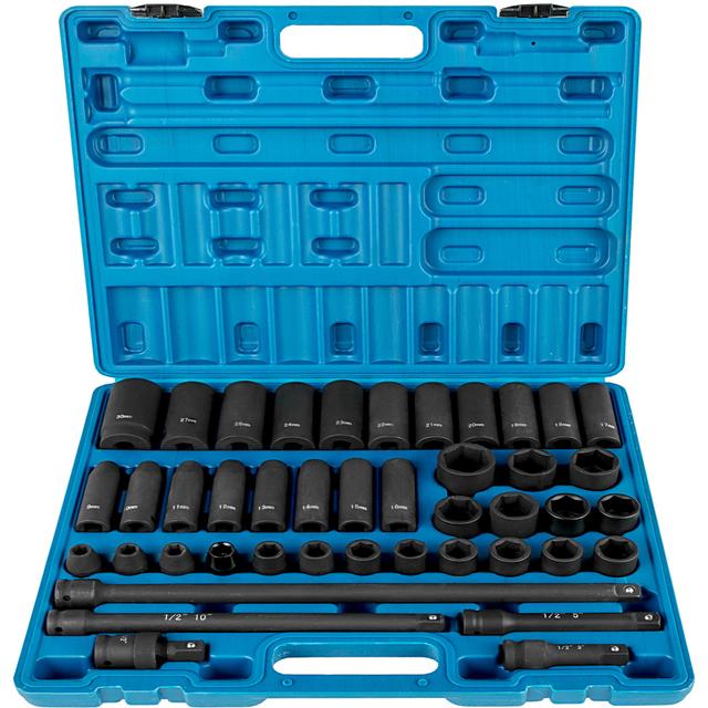 TEMU Vevor Impact Socket Set 1/2 Inches 43pcs Impact Sockets, Standard Socket Assortment, 1/2 Inches Drive Socket Set 6-point Sockets Metric 9-30mm (standard/deep)