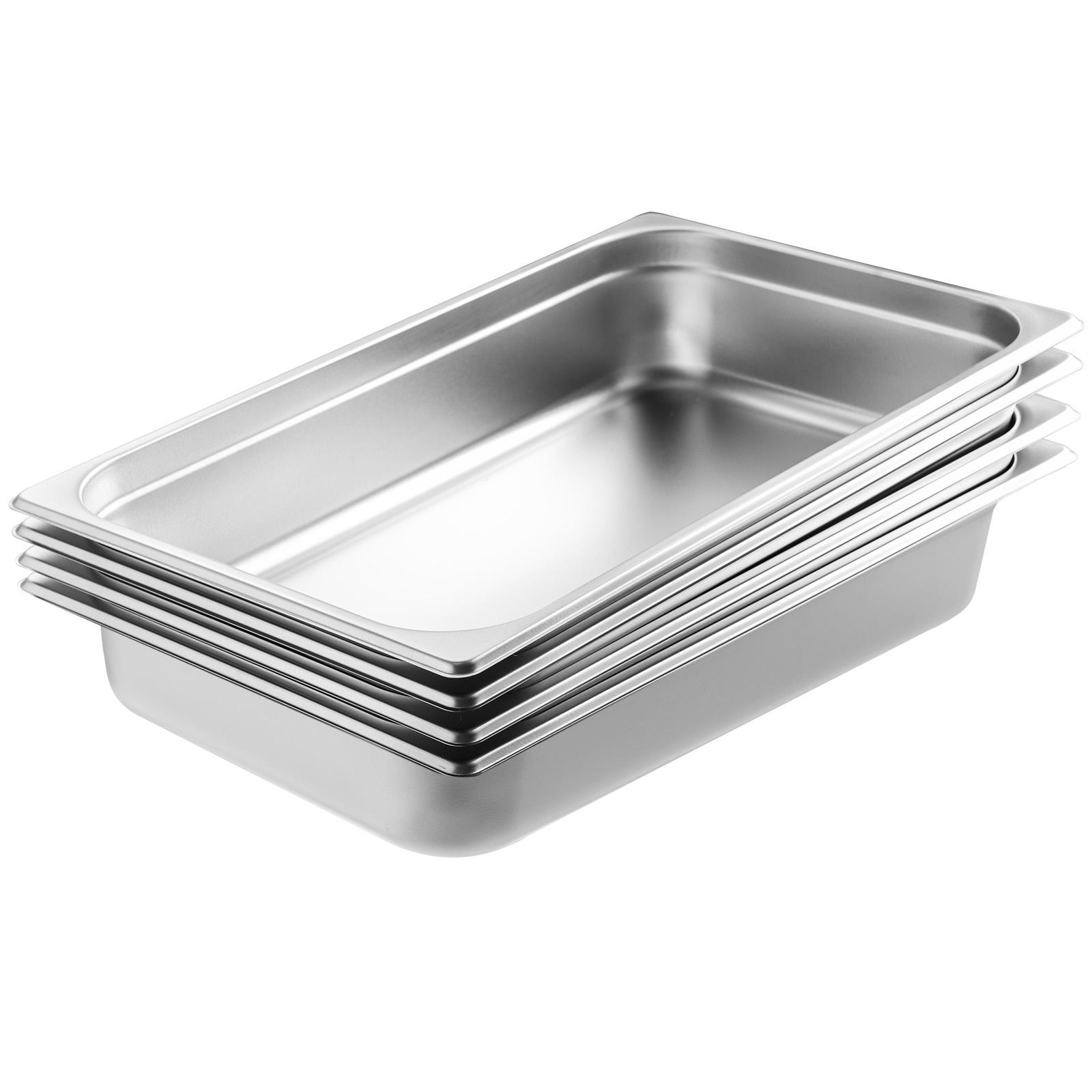 TEMU VEVOR Lot de 4 Plats de Cuisine Hôteliers Taille Standard Plat à Vapeur en Acier Inoxydable avec Couvercle de 4" de