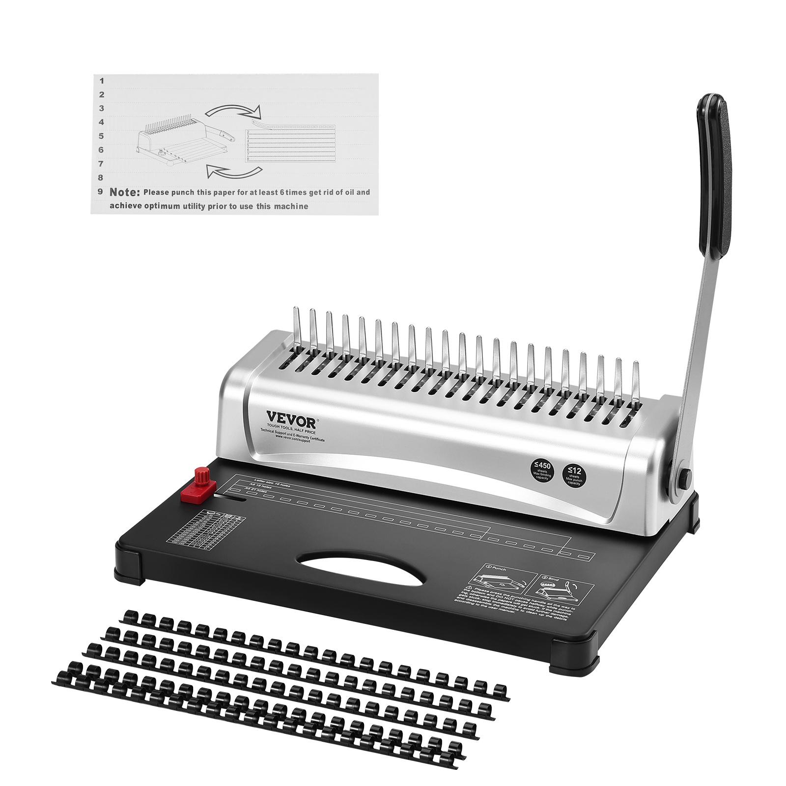 TEMU Machine à VEVOR, Machine à à Peigne 21 Trous pour 450 Feuilles, Machine à Livres avec 100 Pièces de Dos à Peigne 3/8'', pour Format Lettre, A4, A5