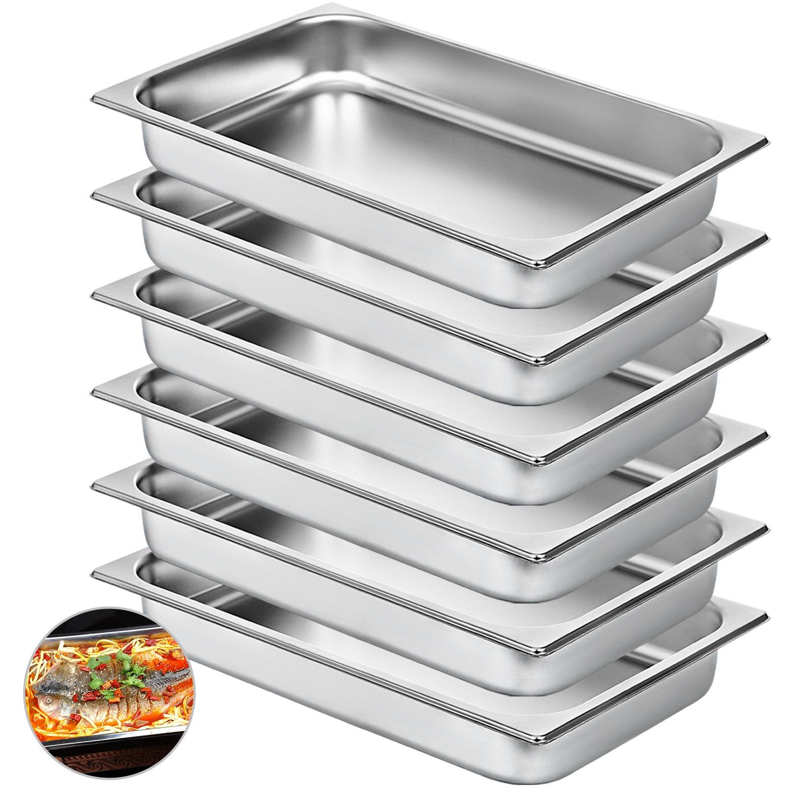 TEMU Vevor 6 Pack Steam Table Pans 20.9 X 12.8 X 2.6 Inch Table Pan Full Size 8.5l Deep Food Container Stainless Steel Oven Tray Hotel Pans Anti-jam Steam Table Food Pan