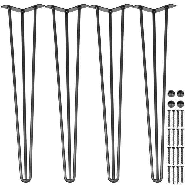 TEMU VEVOR Haarspeld Tafelpoten 28 inch Zwart Set van 4 Tafelpoten Elk 220lbs Capaciteit Haarspeld Tafelpoten 3 Stangen voor Banktafel Eettafel Stoelen Koolstofstaal DIY Tafelpoten Zware Meubelpoten