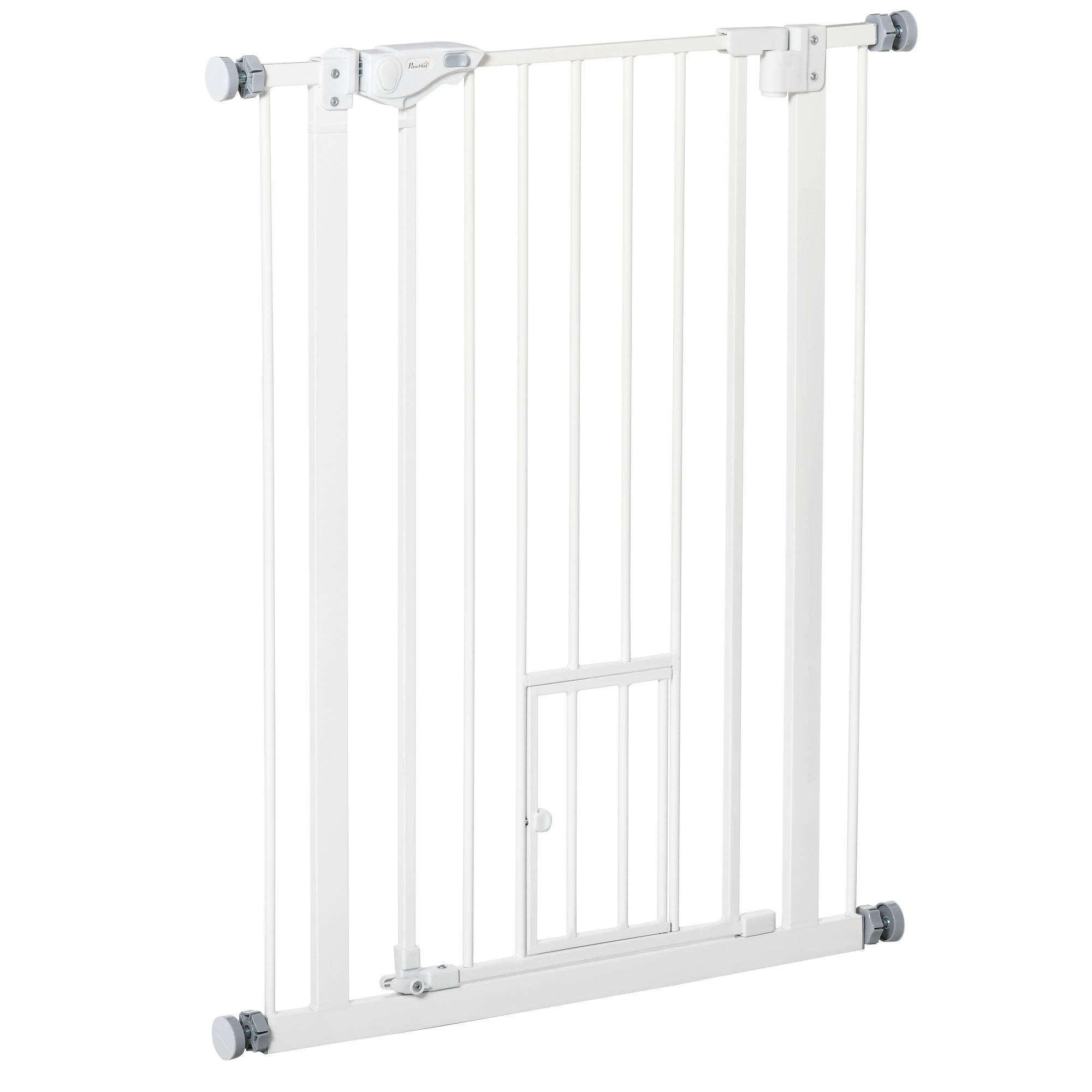 TEMU PawHut de Seguridad para Perros para Mascotas Extensible con Puerta Pequeño Cierre Automatico y de Bloqueo para Puerta Pasillo Escalera 74-80x91, 4 cm