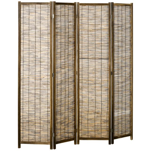 TEMU Homcom 4-panel Wooden Room Divider 160 X 170 Cm Folding Screen - Natural