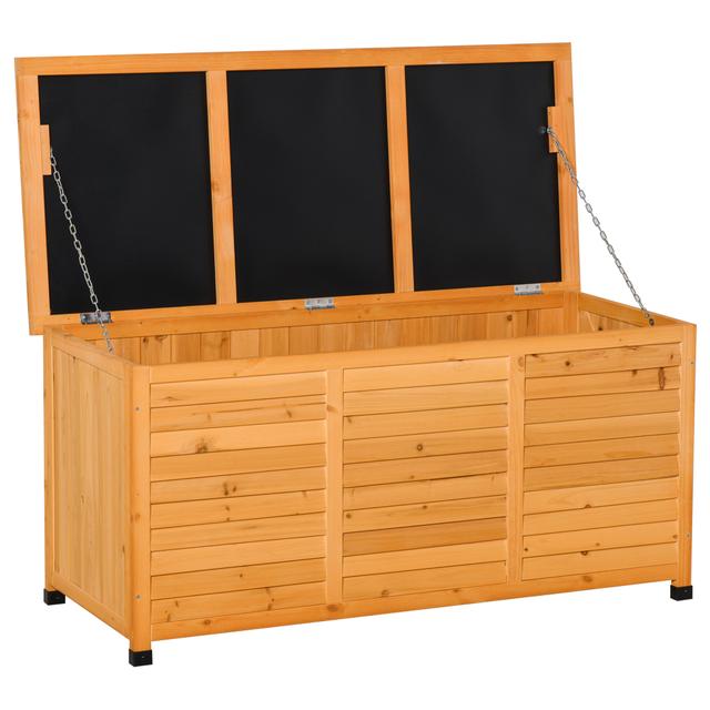 TEMU Baul de Madera Exterior de Almacenamiento de Jardin con Abrible y Diseño Persiana 127x56x60 cm