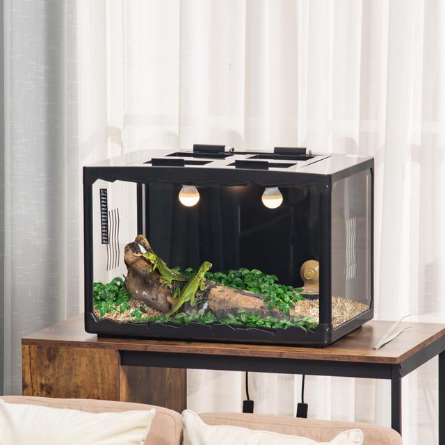 TEMU Pawhut Terrarium Turtles, Chameleon, Iguana, And Reptiles With Thermometer 18-34, 60x40x40.5cm, Black