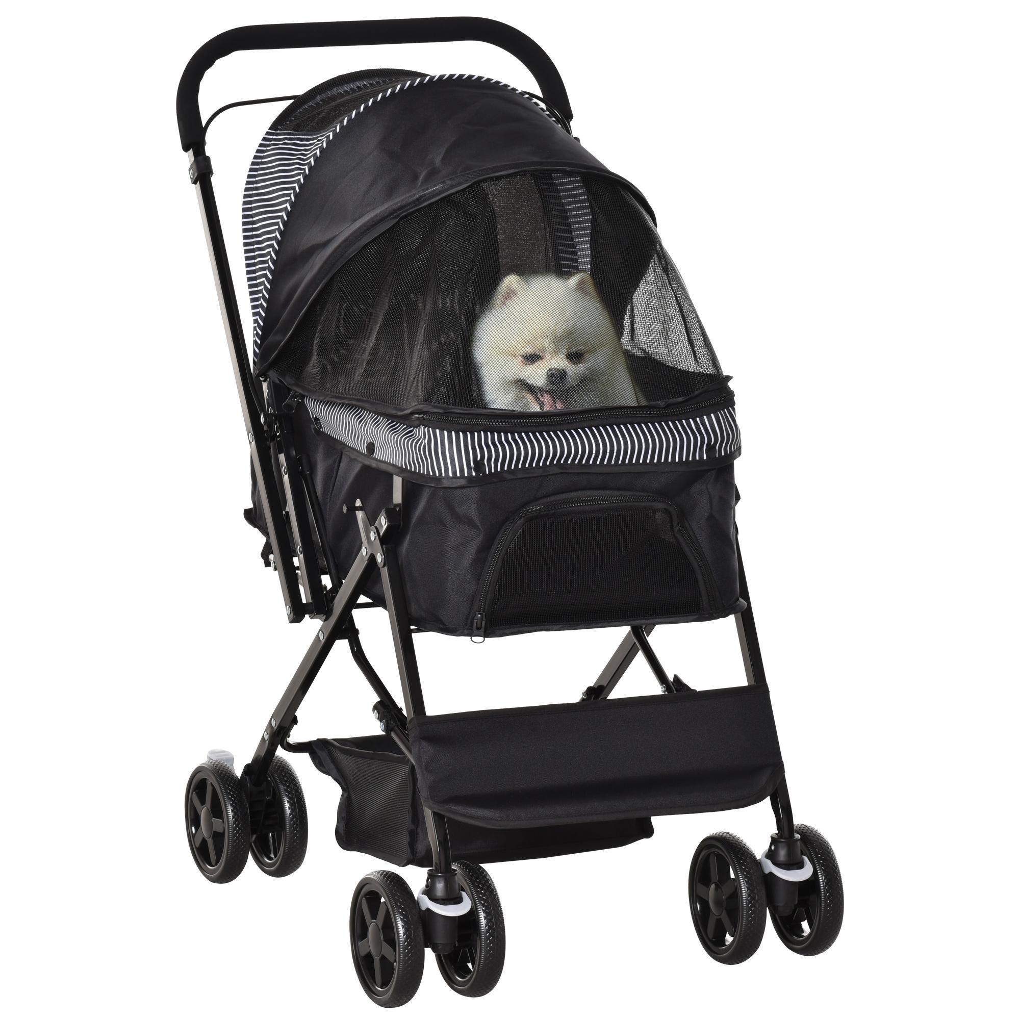 TEMU PawHut Poussette pour chien animaux de compagnie pliable avec 4 roues EVA guidon réglable panier et pochette de rangement - 76, 5 x 52 x 95 cm noir