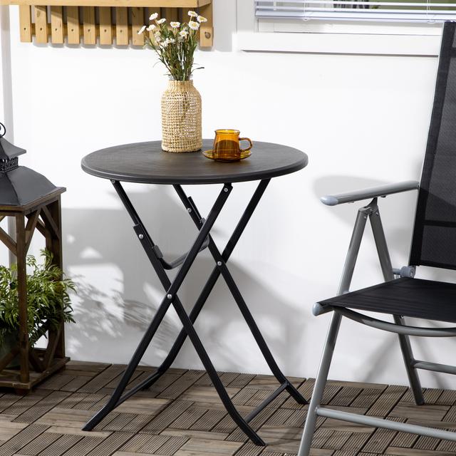 TEMU Round Folding Plastic Side Table, Weatherproof Coffee Table, Garden Table, Sofa Table For Balcony, Garden, Terrace, Or Veranda, Ø 60 X 73 Cm, Dark Gray