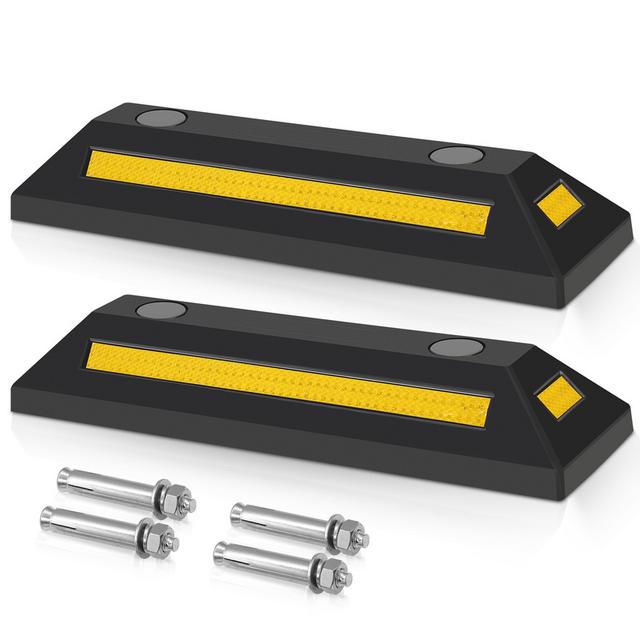 TEMU 2x Wheel Stopper Parking Stopper Car Park Stopper Car Garage Parking Aid Tyre Stopper Parking Bumper Rubber Reflector Car Park Barrier 54x15x10cm Reflectors