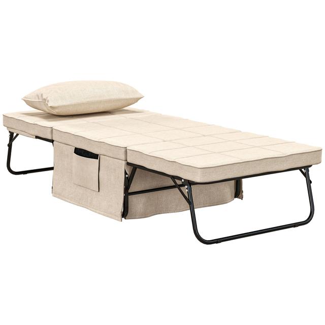 TEMU HOMCOM Fauteuil chauffeuse lit convertible chaise longue et pouf 4 en 1 avec inclinable 5 1 place - coussin et pochette rangement - pour salon, chambre à coucher - crème