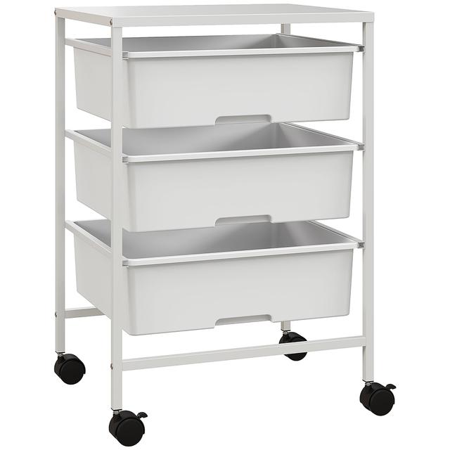 TEMU Homcom Auxiliary Cart With Wheels 3-tier Kitchen Cart With 3 Baskets For Storage And For Dining Room Bathroom 40.8x33.5x60.5 Cm White