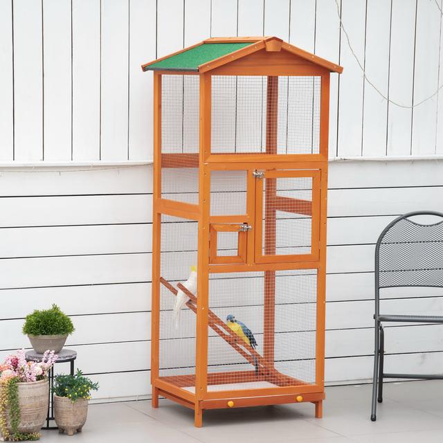 TEMU Pawhut 165cm High Bird Cage Wood And Wire Mesh, Outdoor Aviary With 2 Doors And Pull-out Tray, Orange