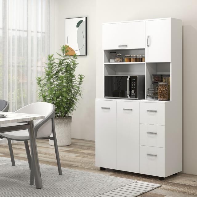 TEMU Homcom Kitchen Cabinet, Tall Cabinet, Sideboard With Drawers, Cabinets With Folding Door, Kitchen Buffet, Practical Cabinet With Tip-over Protection, White, 89 X 39.5 Cm