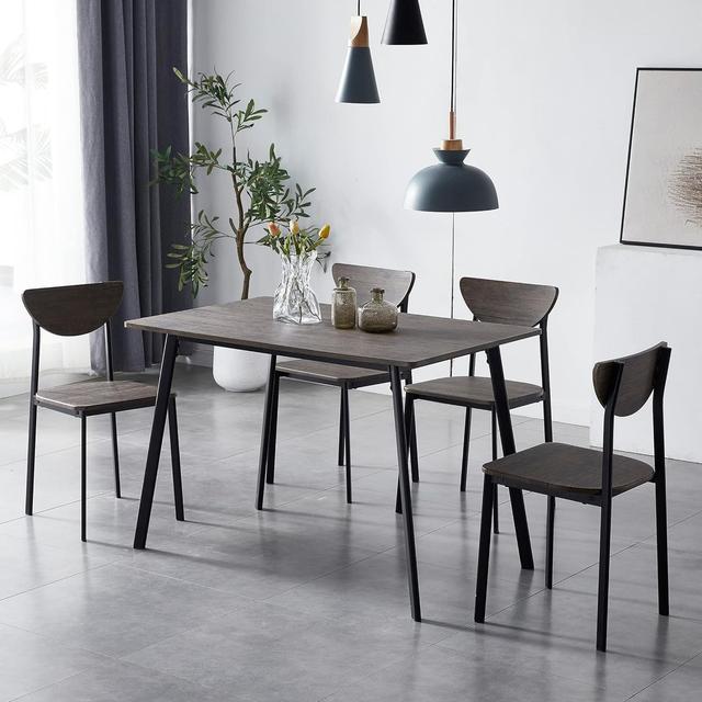 TEMU Set Metal Wood Effect Table Dining Set 4 Chairs