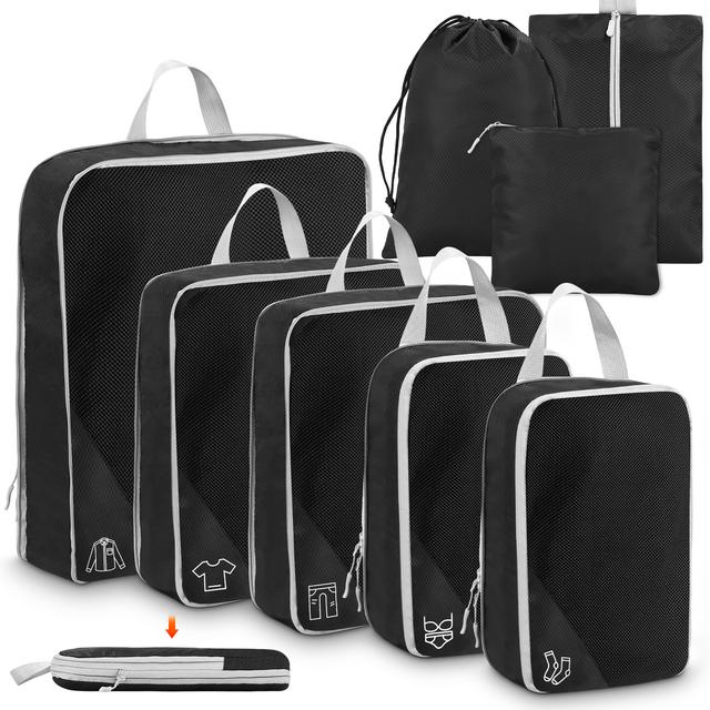 TEMU 8-teiliges aus Kunststoff, Reisekoffer-Organizer, Reisezubehör, Reisekoffer-Aufbewahrung, Reisekoffer-Aufbewahrung, Reisezubehör, Reisekoffer-Gepäckkompressionstasche für Urlaub, Reisen, Schwarz