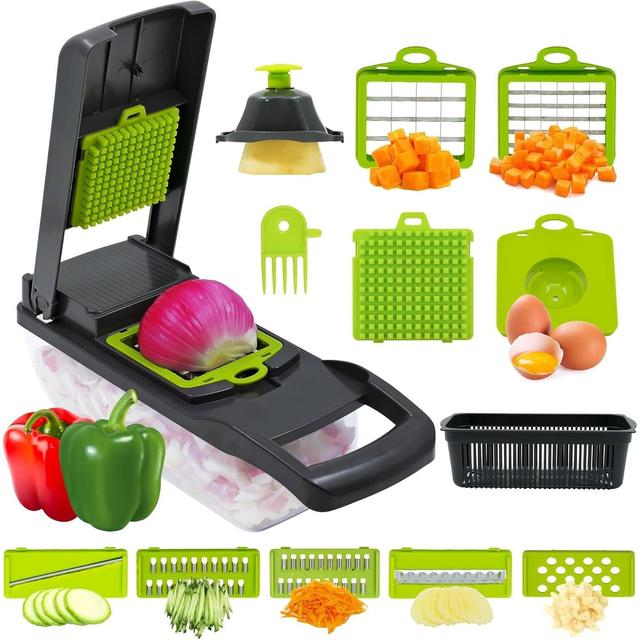 TEMU Hachoir à légumes, hachoir à oignons, trancheuse, hachoir alimentaire et coupe-légumes multifonctionnel professionnel 10-en-1, trancheuse, granuleuse, à légumes, râpe, coupe-légumes réglable