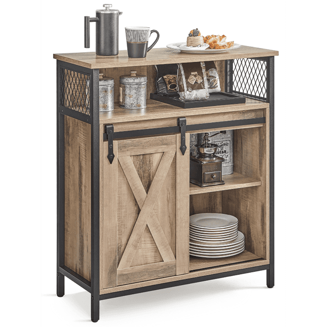 TEMU VASAGLE szafka do przechowywania, , z drzwiami przesuwnymi, otwarta półka, regulowane półki, styl industrialny, do wejścia, salonu, kuchni, biura