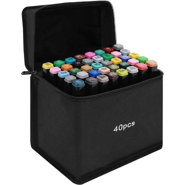 TEMU 40pcs Alcohol Markers Twin Marker Pens Art Pens Set For Artists Colouring, Highlighting, Graffiti, Anime And Design