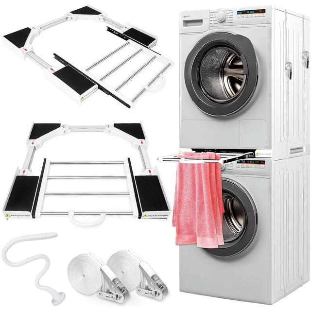 TEMU Stacking Kit For Washer And Dryer, Universal Washer And Dryer Stacking Kit With Pull Out Drying Rack, Door Prop, Universal Frame Kit With Pull-out Plate For Laundry Basket, 51-76 Cm