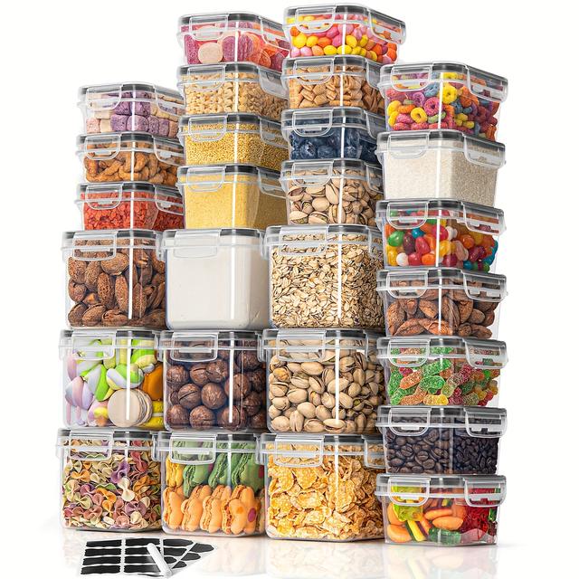 TEMU Incontournable pour les Familles ! Ensemble de 27 Boîtes de Rangement Hermétiques en Plastique avec Couvercles, Boîte pour Céréales, , de Café et