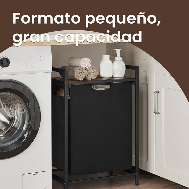 TEMU Laundry Basket, Basket With Removable Liner, Shelf, Metal Structure, 47 L, 42.1 X 28.1 X 75.1 Cm