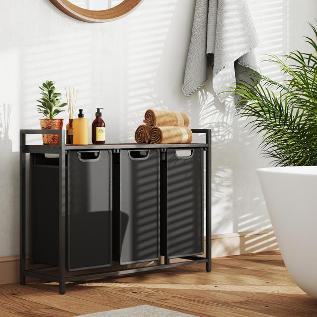 TEMU Cesto Portabiancheria a 3 Scomparti, con Ripiano, Sacco Interno Rimovibile, 3 x 38 L, 92,5 x 33 x 72 cm