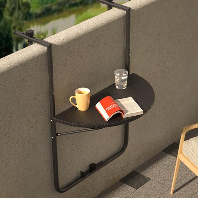 TEMU BAKAJI Tavolo Tavolino da per Esterno Balcone Pieghevole Salvaspazio Altezza Regolabile Struttura in Metallo e Piano in Polyrattan xon Portabicchieri Dimensione 60x64cm