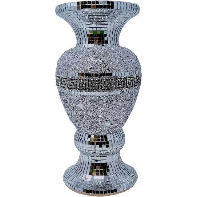 TEMU Crushed Diamond Ceramic Silver Vase 30cm Diamante Ornament Elegant Silver Decorative Vase For Living Room, Bedroom, Or Hallway